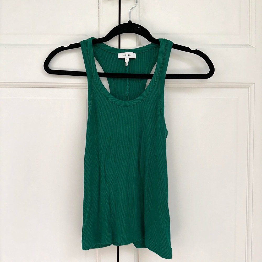 REISS Green Ribbed Racerback Tank Top - Picture 10 of 14